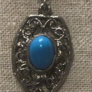 Vintage Elegant Silver Tone and  Faux Turquoise Necklace